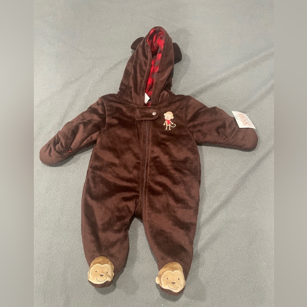 Just one You by Carters NEWBORN Brown Hooded Kids One Piece NWT